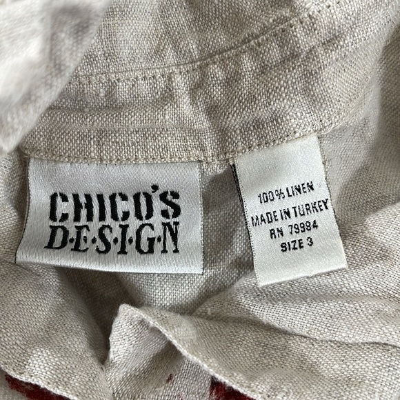 CHICO’S DESIGN Linen taupe tan 1 French country blouse tunic Size 3 (XL/16) - Picture 7 of 7